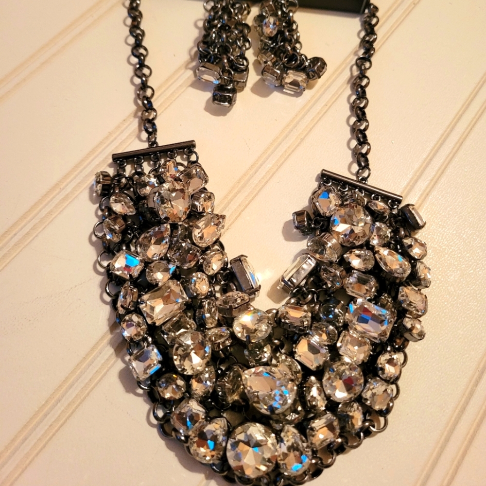 Silver and Black Bib Necklace